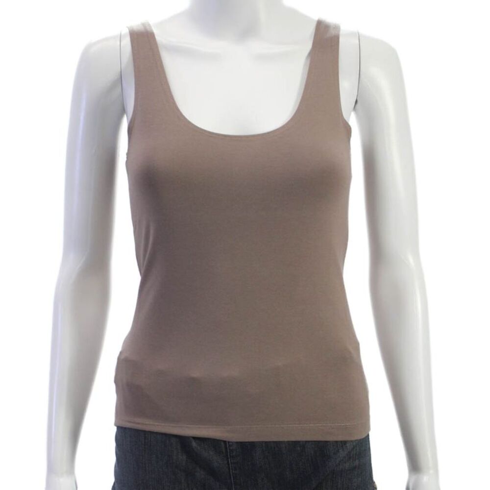 Leggiadro Women Basic Tank Brown Scoop Neck 90% Cotton Sleeveless Size 1